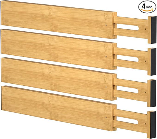 Bamboo Drawer Dividers,17-22" Adjustable Kitchen Drawer Organizer for Clothes,4 Pack Expandable Drawer Organization Separators for Bedroom,Bathroom,Dresser and Office,Natural