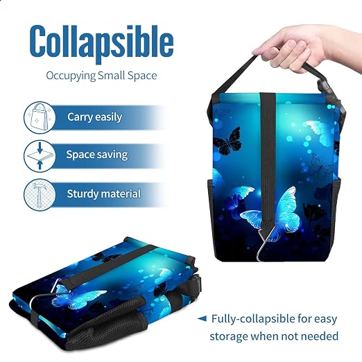 Blue Butterfly Glowing Car Trash Can with Lid Collapsible Reusable Waterproof Car Garage Bag,Automotive Garbage Can,Car Accessories Interior Car Organizer