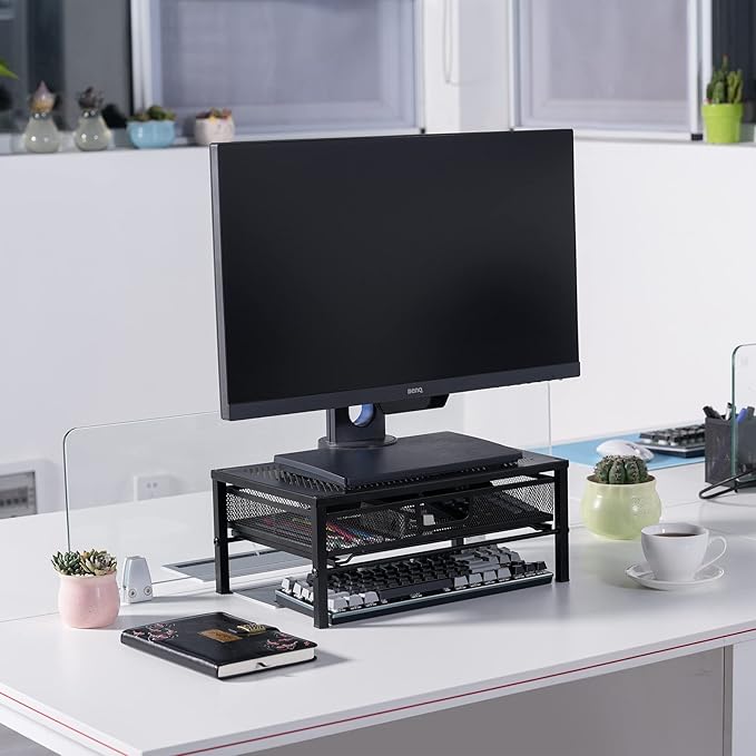 Metal Computer Stand for Desk,Monitor Riser with Drawer ,Desktop Stand for Laptop,Printer and Monitor,Black