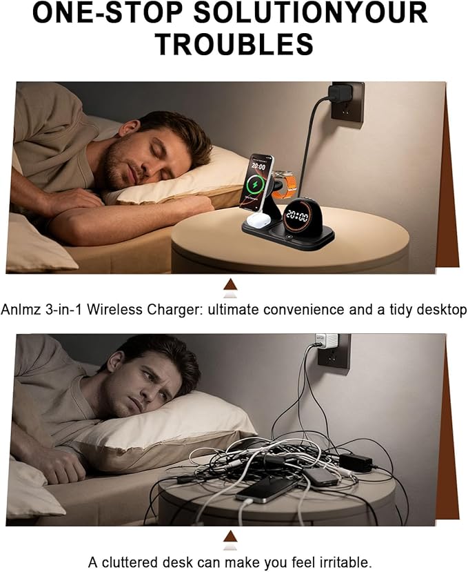 Wireless Charging Station with Clock,6-in-1 Charging Stand for Multiple Devices for iPhone 17 16 15 14 13 12 Pro Max, Apple Watch, Airpods, Bluetooth Speaker + RGB Light