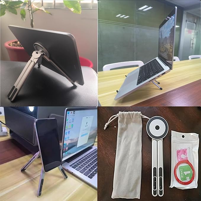 3 in 1 Magnetic Foldable Versatile Stand for Phone Tablet and Laptop,Aluminum Alloy Ergonomic 8-Level Adjustable Height Laptop Stand for Desk,Portable Holder for Home Office and Travel