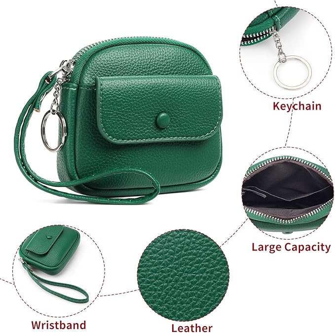 SENDEFN Women's Small Wristlet Coin Pouch Leather Zipper Purse RFID Protection