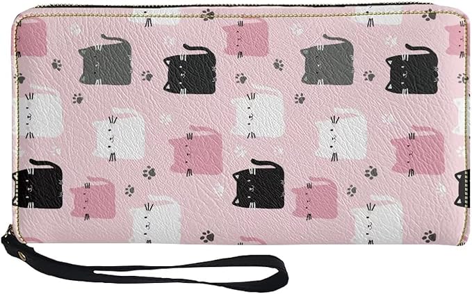 Bulopur Cute Cat Kitten Wristlet Wallet for Women Slim Thin RFID Blocking Credit Card Wallets Long Bifold PU Leather Card Holder Organizer Clutch Billfold with Zipper Ladies Girls Gift
