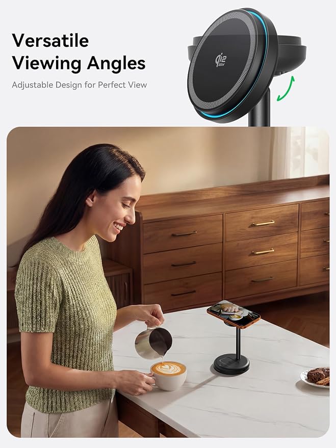 THREEKEY 25W Wireless Charger Stand: Qi2.2 Certified 2-in-1 Fast Charging Station for Apple with Cooling Fan - for iPhone 17/16/15/14/13/12 & AirPods Nightstand, Office, Desk (45W Adapter Included)