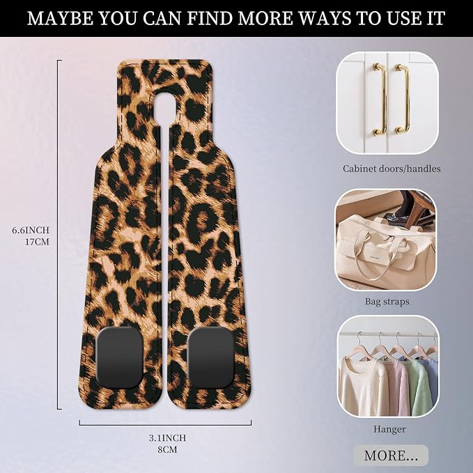 PU Leather Car Seat Hook, Storage Headrest Hanger, Cute Car Backseat Organizer, Car Hooks For Purses and Bags Brown Leopard Print