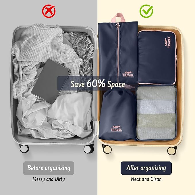 Packing Cubes for Travel - 8 Set Luggage Organizer Bags for Family, Mesh Breathable Packing Cubes for Suitcases Durable Travel Essentials Bags Set