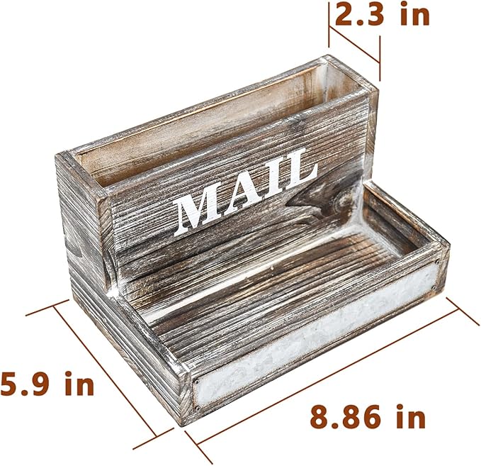 OKSQW Farmhouse Wood Desktop Desk Mail Organizer with 2-Slot Desktop Mail Sorter Holder File Organizer Bill Paper Folder Office Desk Accessories Rustic Office Supplies Home Decor