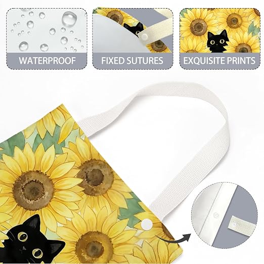 Black Cat Car Trash Bag, Sunflower Car Trash Bag Hanging, Sunflower Accessories, Summer Decor Waterproof Cars Back Seat Hanging Organizer Garbage Can for Vehicle Travelling Camping