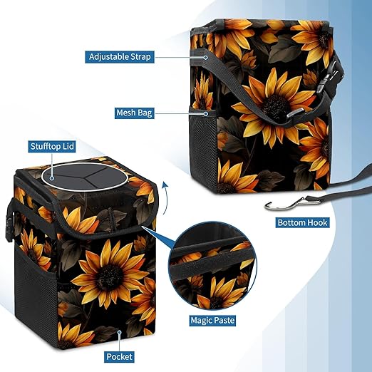 Car Trash Can – Multi-Purpose, Lightweight and Portable with Durable Water-Resistant Coating, No Installation Required, Practical and Ample Capacity, Variety of Colors.Beautiful Sunflower