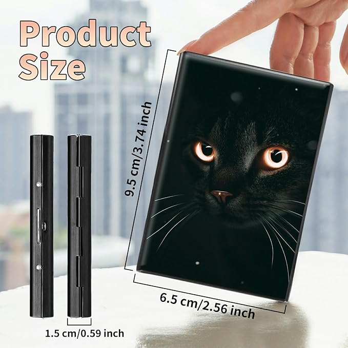 Slim Credit Card Holder, Black Cat Glitter RFID Blocking Metal Wallet for Men & Women, Aluminum Minimalist Hard Case Pocket-Sized Business Cards Organizer (Fits Up to 10 Cards)