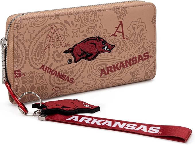 Arkansas Razorbacks Wristlet Wallet for Women, Arkansas Team Purse with RFID Blocking Card Slot, New Clutch Zipper Wallet for Fan Gift, Game Day, Travel Essentials | Khaki, NC-AFU011KH