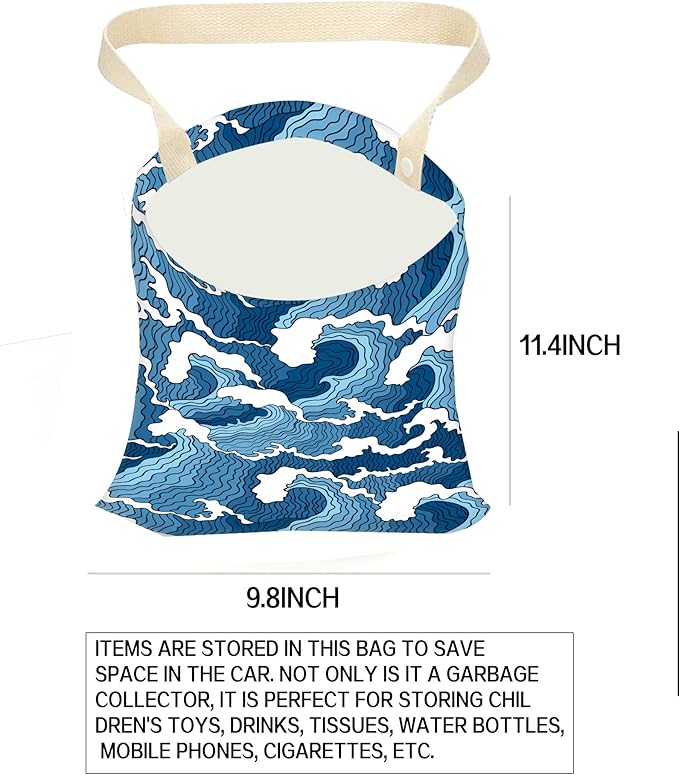 Car Garbage Can, Hanging Car Trash Can Bag for Back Seat Organizer, Cute Blue Sea