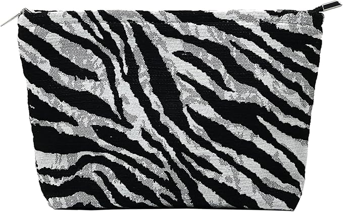 Zebra Print Makeup Bag for Women,Travel Make up Bag with Zipper Lining, Canvas Makeup Pouch for Purse, Cosmetic Pouch for Toiletry, Cosmetic, Sunscreen, Hygiene, Skincare, SPF, Medicine, Sunblock