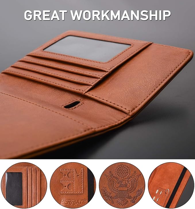 HerriaT Leather Passport Holder Cover Case RFID Blocking Travel Wallets Card Case for Women Men(Coffee)