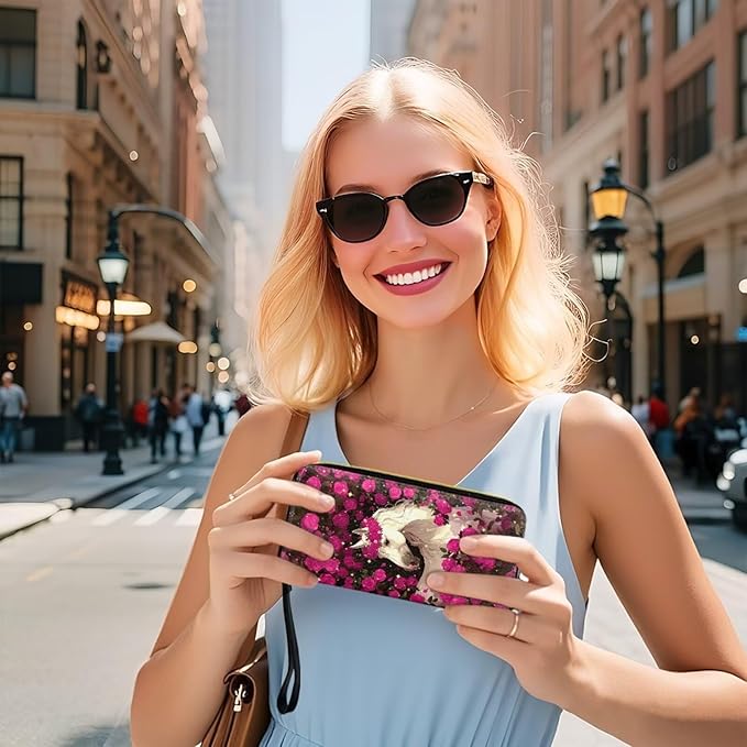 Bulopur Horse Rose Womens Wristlet Wallet Credit Card Holder Purse Credit Card Holder PU Leather Handbag Clutch Purse Customized Gifts for Women Girls Mom Ladies