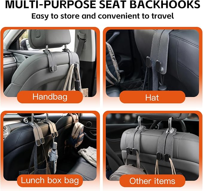 2 Pack Gray Car Headrest Hooks, Universal Car Purse Holder Seat Back Storage Hook, Multifunctional Automotive Interior Organizer for Bags Purses Groceries