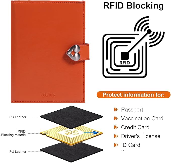 YOXIER Passport-Holder-for-Travel-Women-Men Orange，lLarge capacity Passports Holders TravelCover Wallet Passport with Pen Holder