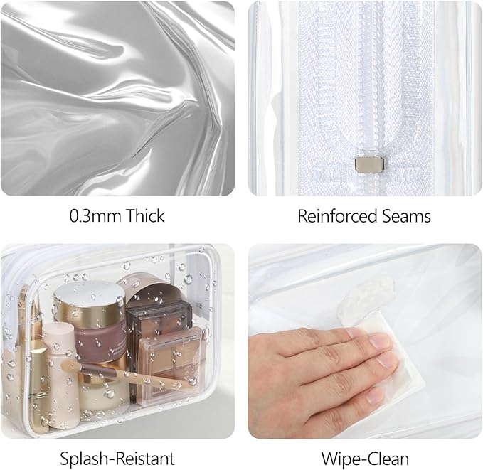 PACKISM TSA Approved Toiletry Bag 2 Pack - 1 Medium TSA Quart Carry-On & 1 Large for Checked Luggage, Water-resistant Clear Makeup Bag Clear Travel Bags for Toiletries, White