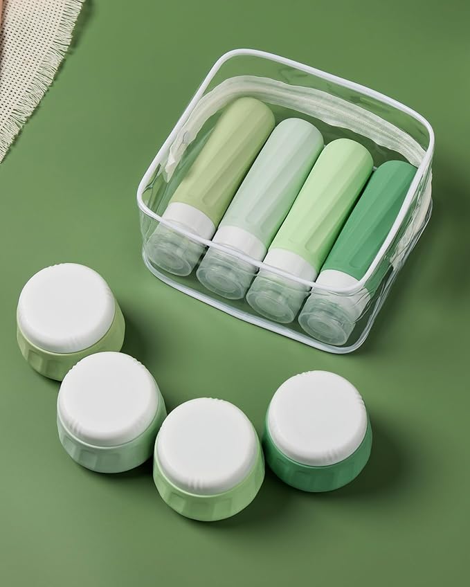 Mrsdry Travel Size Toiletries 8 Pack, TSA Approved 3oz Silicone Squeeze Bottles & Cream Jars with Clear Travel Bag