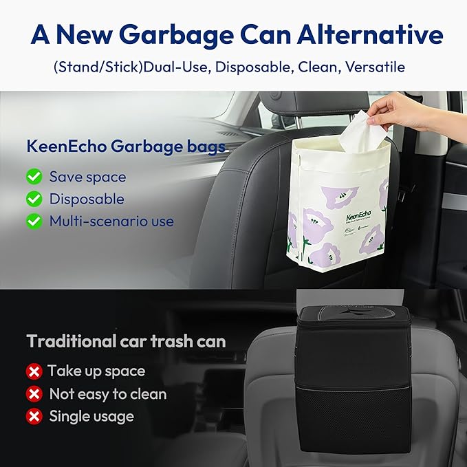 Disposable Car Garbage Bin Bags, Vomit Trash Bags made with Recycled HDPE for Boat, Plane, Travel, Camping, Bedroom, Study Room, Office and Car, 20 pcs,Purple