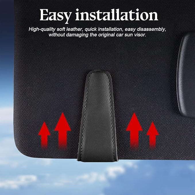 zipelo Sunglasses Holder for Car Sun Visor, 2 PCS Magnetic Leather Eyeglass Hanger, Sun Glasses Mount Clip on Visors, Ticket Card Cash Organizer, Auto Interior Accessories (Red)
