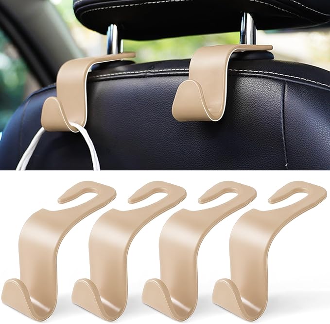 LivTee Car Seat Headrest Hook, Auto Seat Hook Hangers Storage Organizer Interior Accessories for Purse Coats Umbrellas Grocery Bags Handbag, 4-Pack