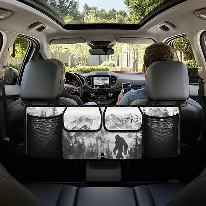 Bigfoot Compass Design Car Trunk Organizer and Storage,Backseat Hanging Organizer for SUV,Truck,Van Collapsible Cargo Storage Bag,Vehicle Accessories Decorate Machine Washable