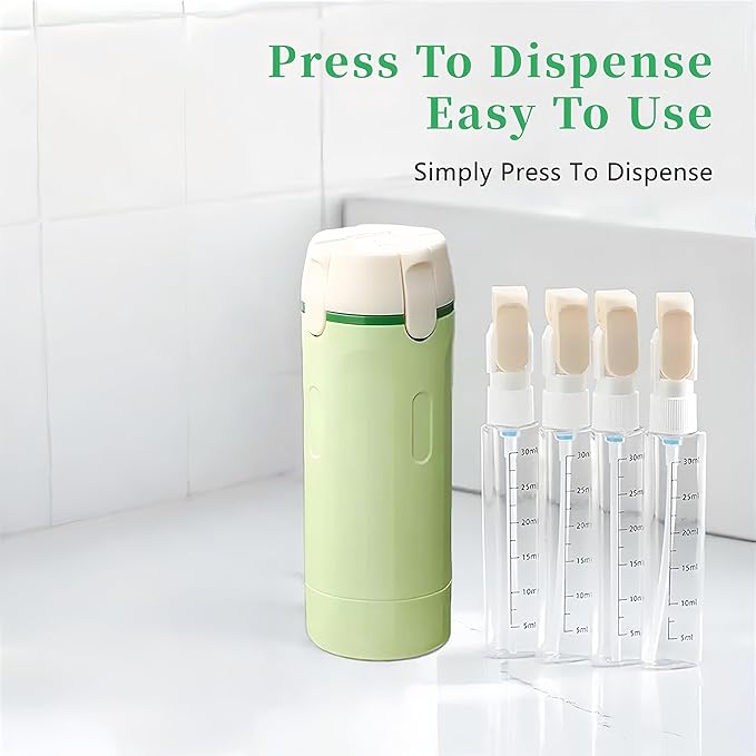 4 in 1 Travel Bottle,Travel Bottles for Toiletries,Refillable, Leak Proof and Portable,Suitable for Storing Shampoo, Shower Gel, Laundry Detergent, Suitable for Travel, Camping and Gym (Green)