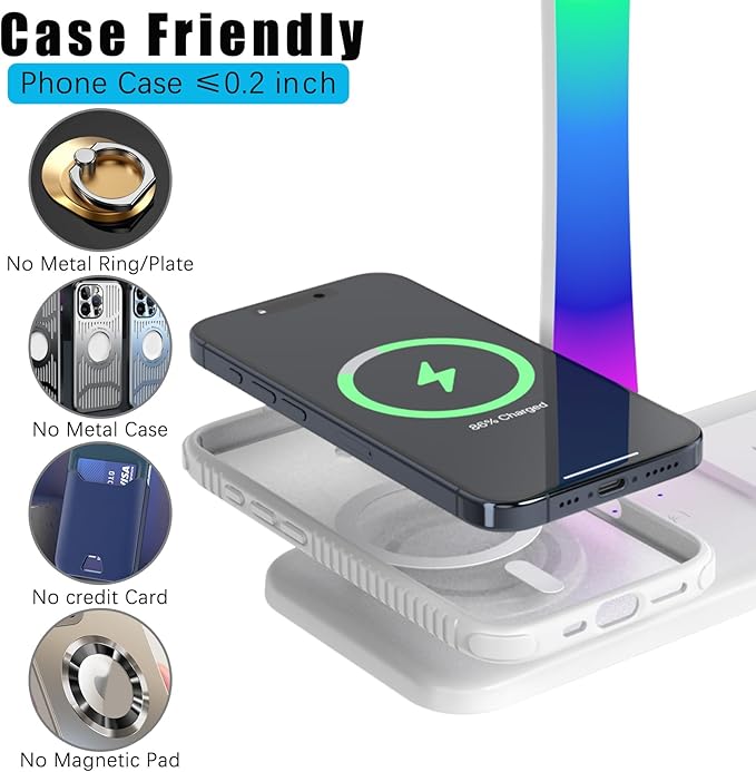 Headphone Stand with Wireless Charger,Gaming Headset Stand with RGB Light Mode,for iPhone17/16/15/14,Gifts for Gamers & Music Lover (White)
