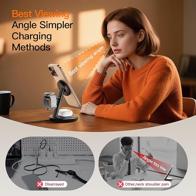 for Apple Watch 5W Fast Charger,3 in 1 Wireless Charging Station,for Apple Mag-Safe Charger Stand,Fast Magnetic Wireless Charger Station for iPhone 17 16 15 14 13 12 Series,Airpods,Apple Watch