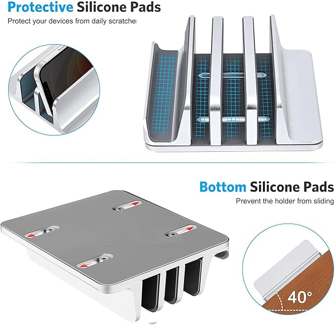 Vertical Laptop Stand Holder - 3 Slot Adjustable Dock, Space-Saving Laptop Holder for Computer, Tablet, Phone