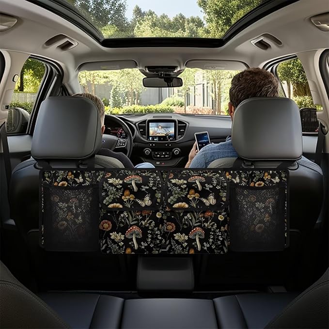 Mushroom Car Trunk Organizer Butterfly Large Capacity Car Organizer SUV Backseat Hanging Car Storage Bag with Lids Collapsible Cargo Storage Fit for Van,SUVs