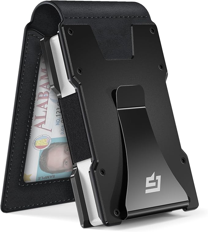 Men Wallet - Money Clip Wallet Slim For Gift Men in Front Pocket 15 Cards - Metal Credit Card Case in Magnetic Flip