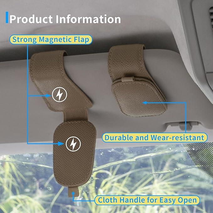 Yuoyar 2 Packs Magnetic Sunglass Holder for Car Visor - Universal Sunglasses Clip for Different Size Eyeglasses - Convenient Interior Car Accessories (Beige)