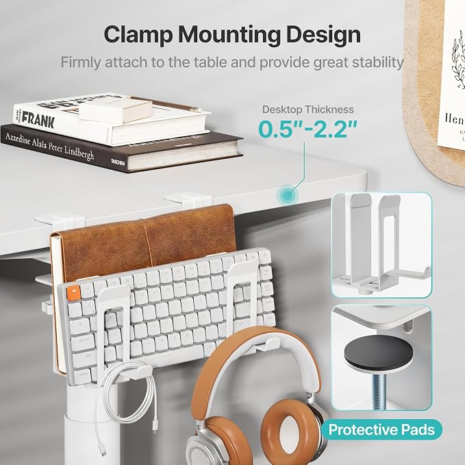 PEGZONE Laptop Stand Vertical, 2-Slot Under Desk Laptop Holder, White | Desk Side Storage with Headphone Holder, Laptop Organizer for Office Gaming