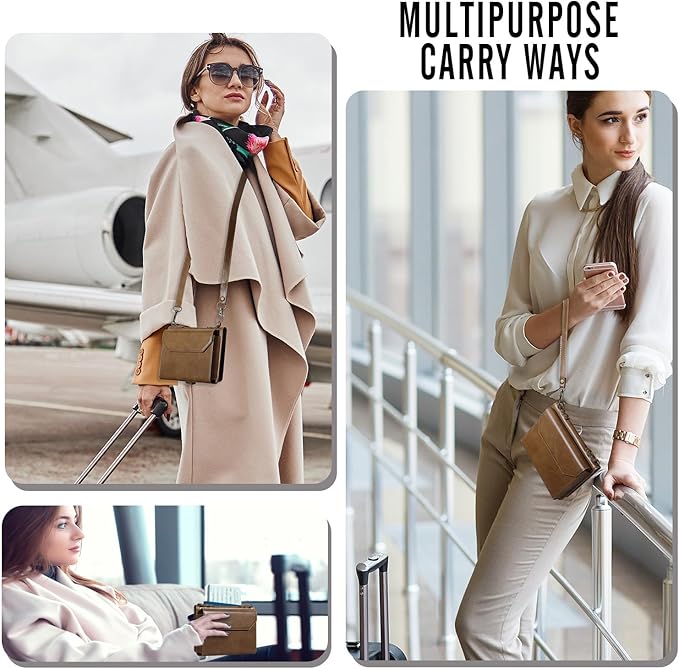 ASAPDOS RFID Blocking Family Passport Holder Wallet,Hold 2-3 Passports for Travel with Credit Card Slots & Wrist Crossbody Strap Coffee