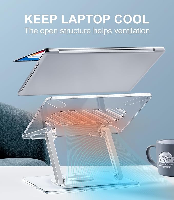 MCHOSE Acrylic Laptop Stand for Desk with 360 Rotating Base Ergonimic Foldable Clear Laptop Riser Compatible with MacBook Pro/Air Notebook up to 16 Inches, Ultra Thick Acrylic Transparent