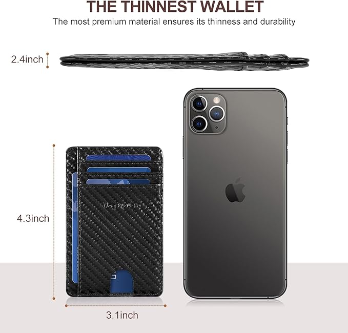 Front Pocket Thin Wallet for Men Women RFID Blocking Credit Card Holder Card Cases Slim Minimalist Wallet with Gift Box Carbon Fiber Black