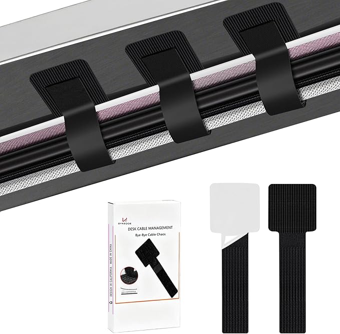 48Pcs Upgraded Under Desk Cable Management Ties - Self Adhesive Sticky Back Hook and Loop Straps, Cable Wire Organizers for Home Office