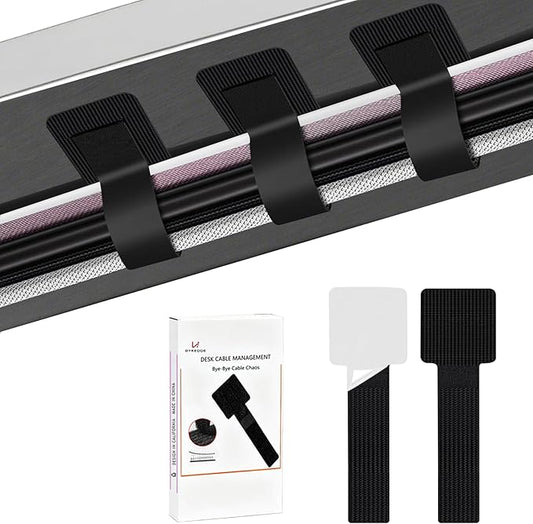48Pcs Upgraded Under Desk Cable Management Ties - Self Adhesive Sticky Back Hook and Loop Straps, Cable Wire Organizers for Home Office