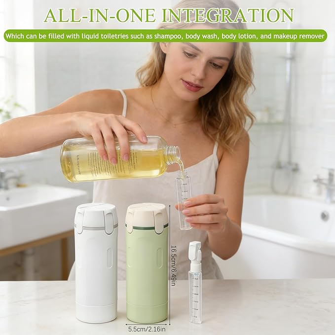 4 in 1 Travel Dispenser Bottle, 4 Pack 30ML Travel Bottles for Toiletries, Refillable, Leak Proof, Portable, for Travel, Camping, Business Trip, for Face Wash, Body Wash, Lotion, Toner (Green)