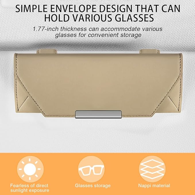 Osilly Car Sunglasses Holder, Sun Visor Eyeglasses Protective Storage Case with Hidden Magnetic Closure, Leather Automotive Glasses Organizer Box, Universal Vehicle Interior Accessories (Beige)