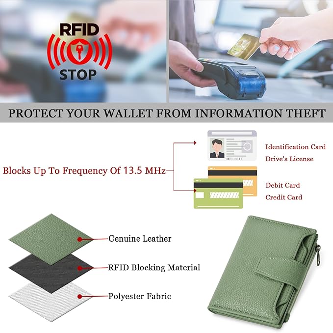 Airkit Small Wallet Women RFID Blocking Soft Leather Bifold Compact Card Holder Wallet for Women with Zipper Coin Pocket 4 ID Window