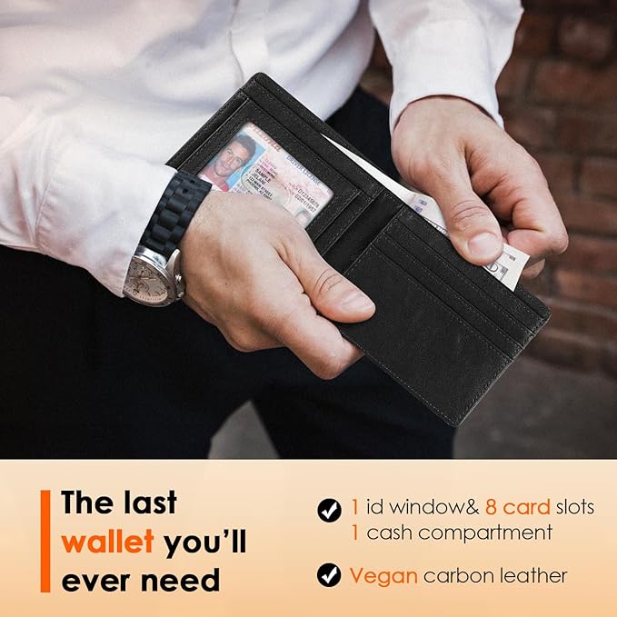 RUNBOX Wallet for Men Slim Leather Bifold RFID Blocking Minimalist Front Pocket Design with Gift Box