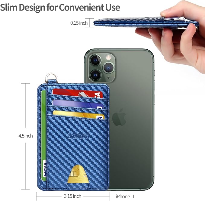 EcoVision Slim Minimalist Front Pocket Wallet, RFID Blocking Credit Card Holder Wallet with Detachable D-Shackle for Men Women