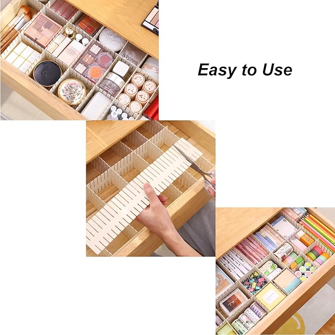Onerbuy 8pcs Adjustable Grid Drawer Dividers DIY Plastic Closet Separator Tidy Organizer Container for Underwear Socks Belt Office Supplies(Beige)