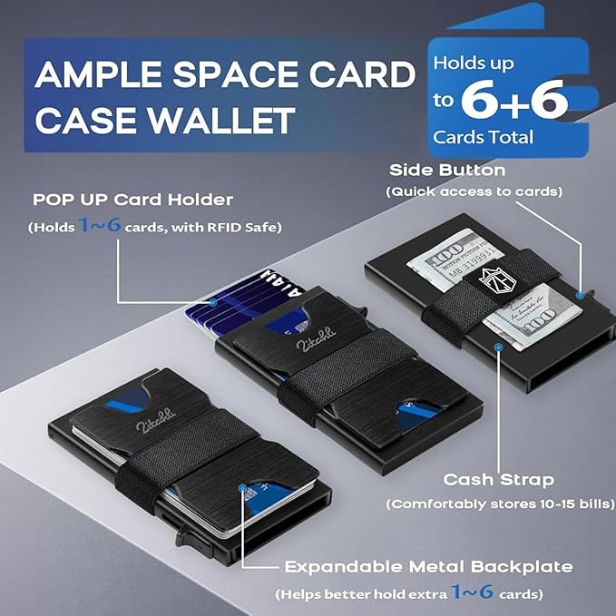 Zitahli Card Holder Wallets for Men - Slim Wallet Holds 6+6 Cards, Metal Card Holder, Minimalist RFID Blocking Wallets with Pop-Up Function, Ultra-Thin, Men's Accessories, Gifts for Him
