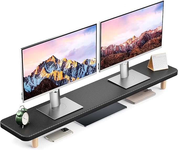Dual Monitor Stand Riser, 39 Inch Extra Long Wooden Desktop Monitor Riser with Storage for 2 Monitors Ultra Strong Desk Shelf Organizer Riser Ergonomic for 2 Screens/Laptop/PC/TV/Printer (Black, 39inches)