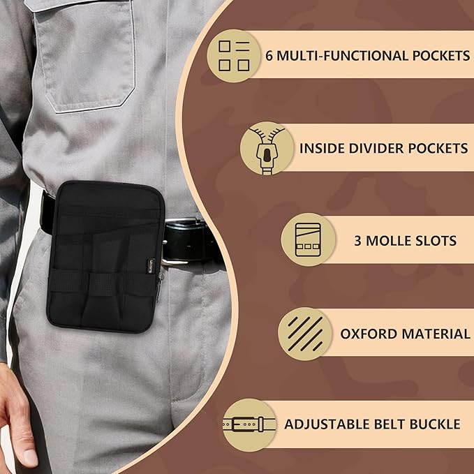Likesing Pocket Organizer with Removable Strap, EDC Belt Organizer with 6 Pockets and 3 Slots, Small Tool Pouches EDC Pouch for Men for Small Gears Flashlight Tactical Pen Notebook Gadget Organized