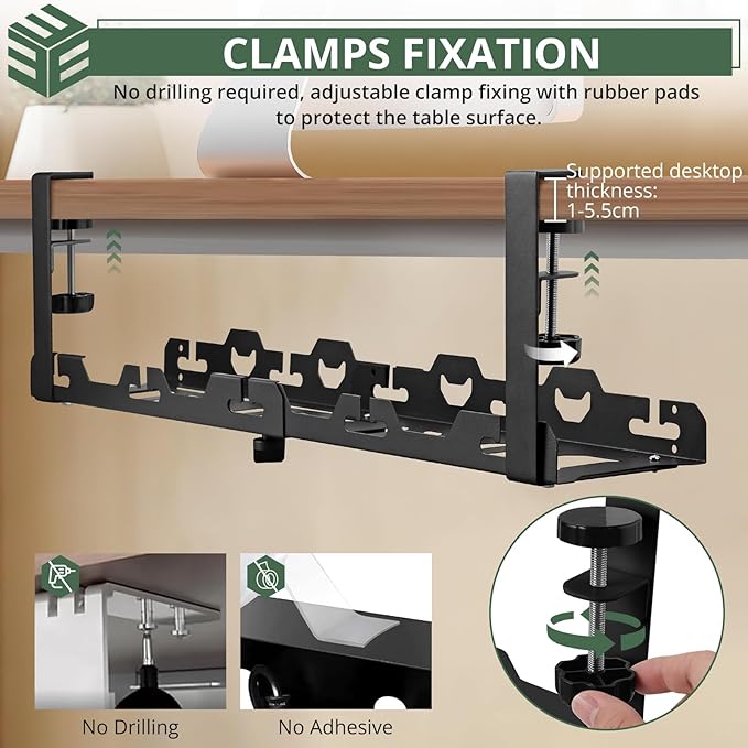 EYPINS Under Desk Cable Management Tray - No Drill Retractable 16-29inch Underdesk Cable Rack 22PCS, Computer Cord Organizer Under Desk, Sturdy Carbon Steel Wire Storage Tray for Home Office
